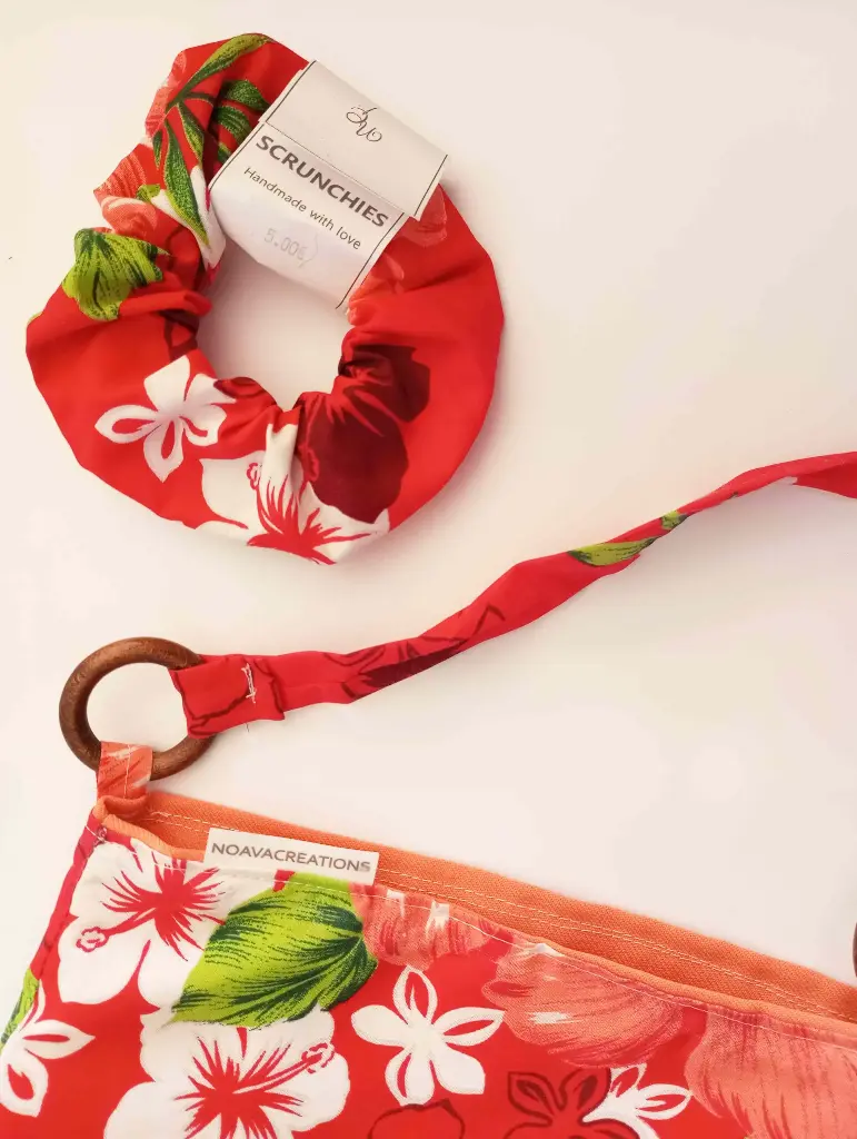 Duo sac et chouchou "FLEURI ROUGE"