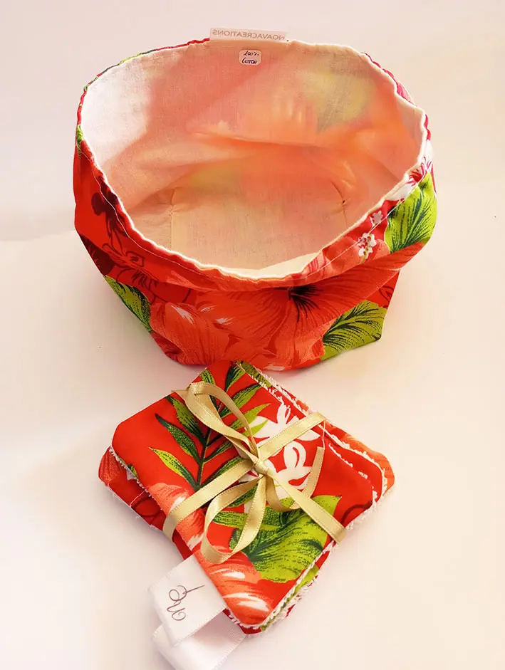 Duo Paniere et 4 lingettes "FLEURI ROUGE"