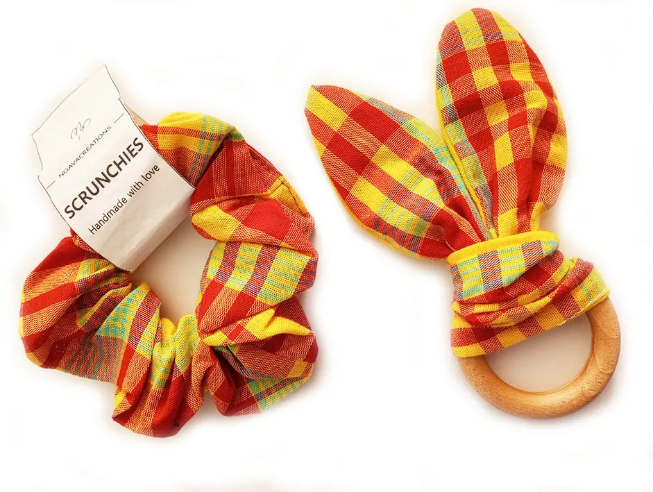 Duo chouchou et anneaux de dentition MADRAS orange