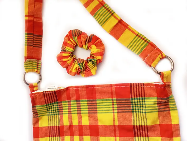 Duo sac et chouchou "MADRAS" orange