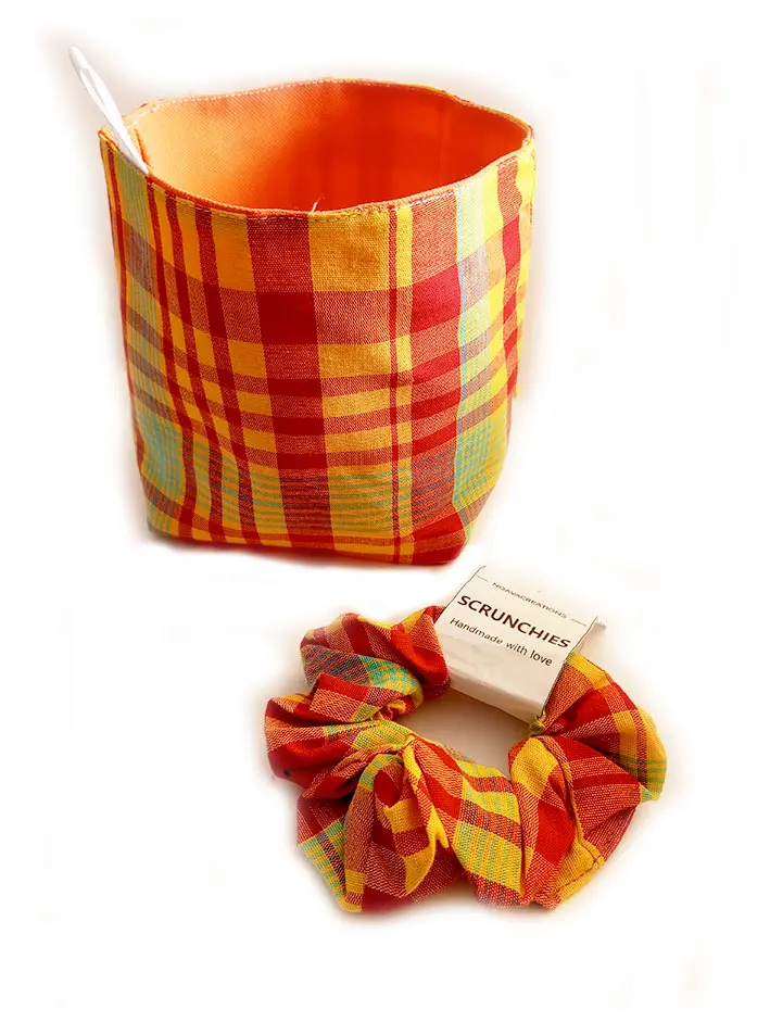 Duo pochon et chouchou MADRAS orange