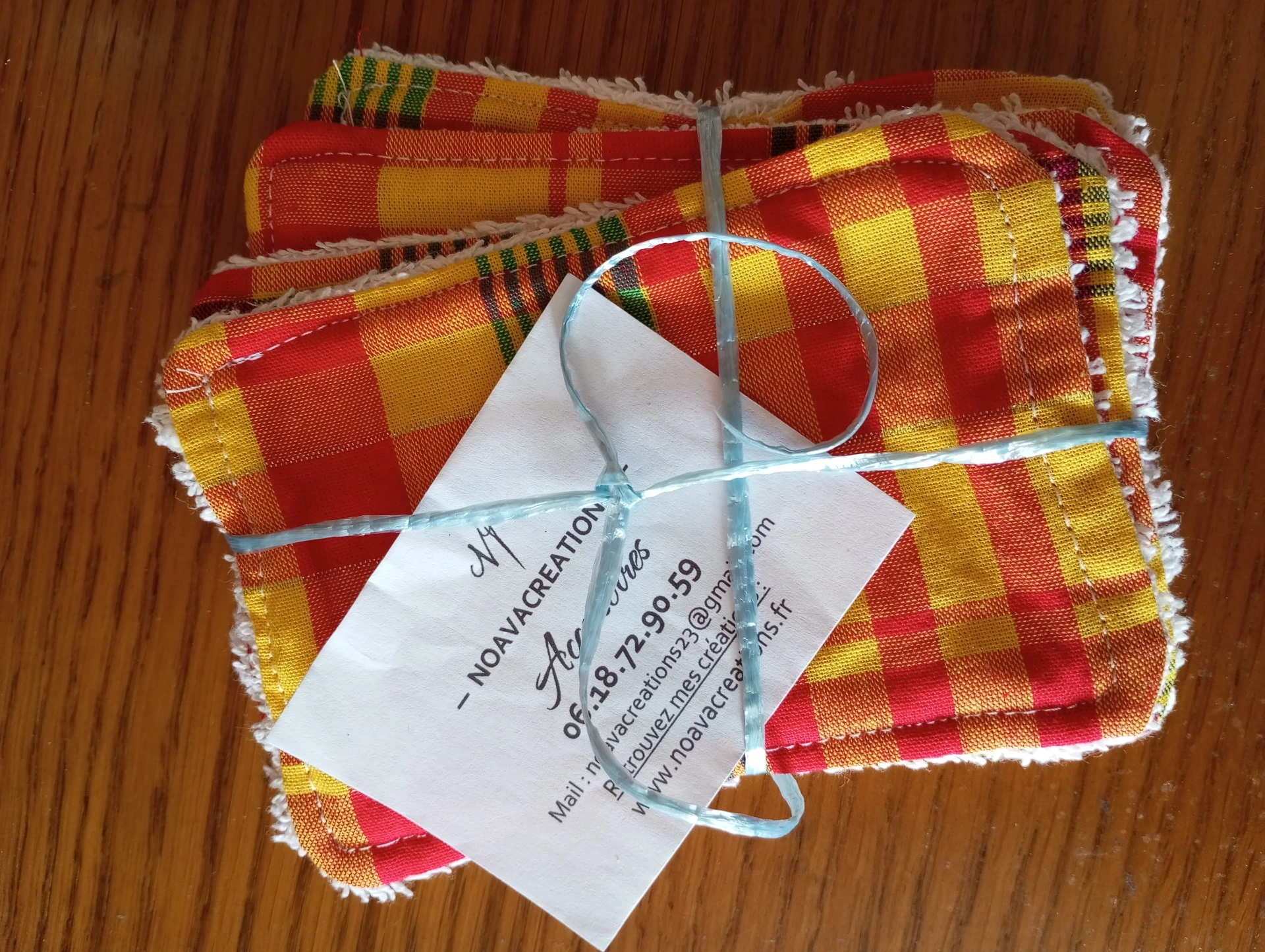 Lot 4 Lingettes lavables Madras orange