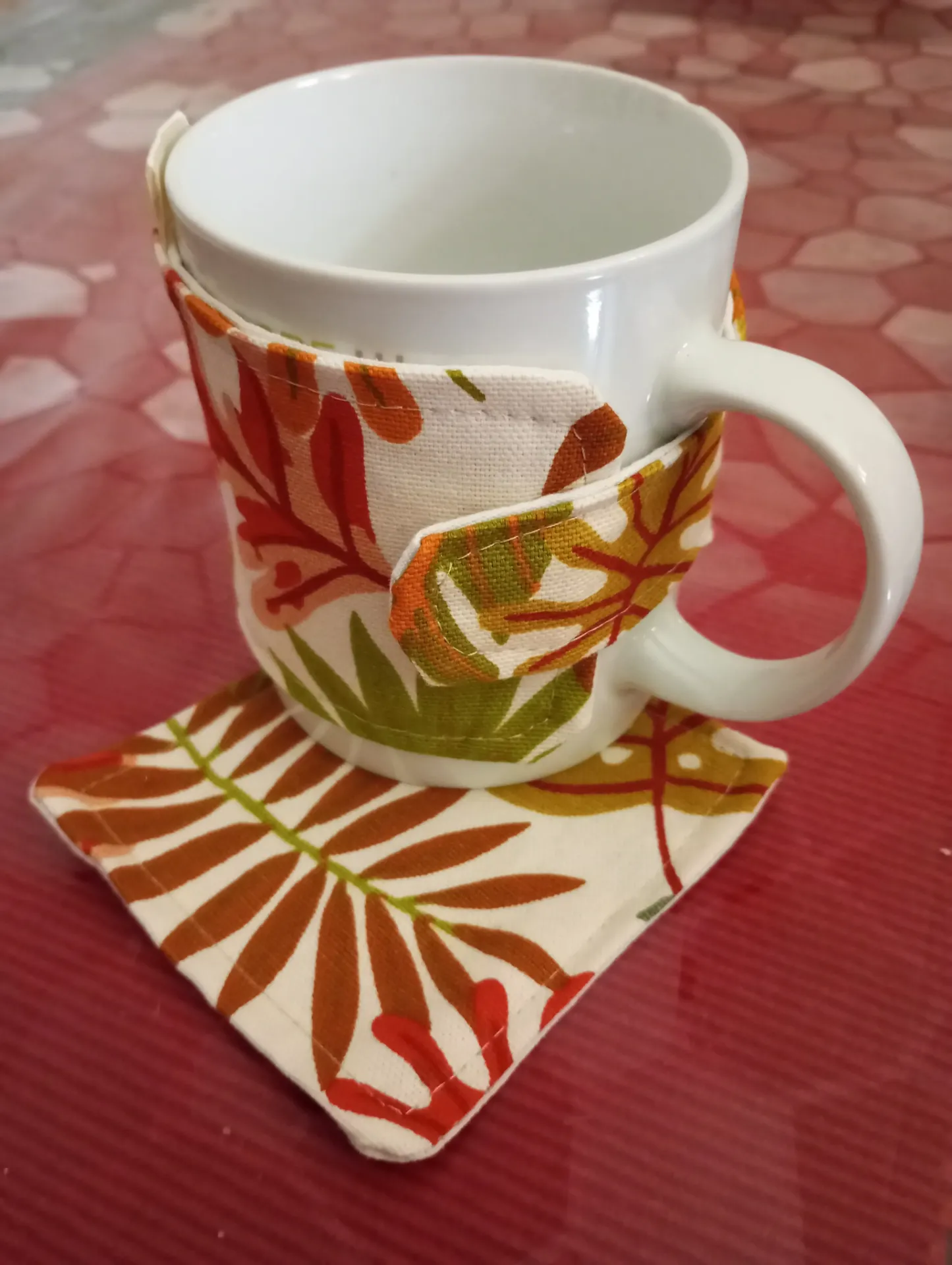 Cosy Mug "Feuilles" + sous verre