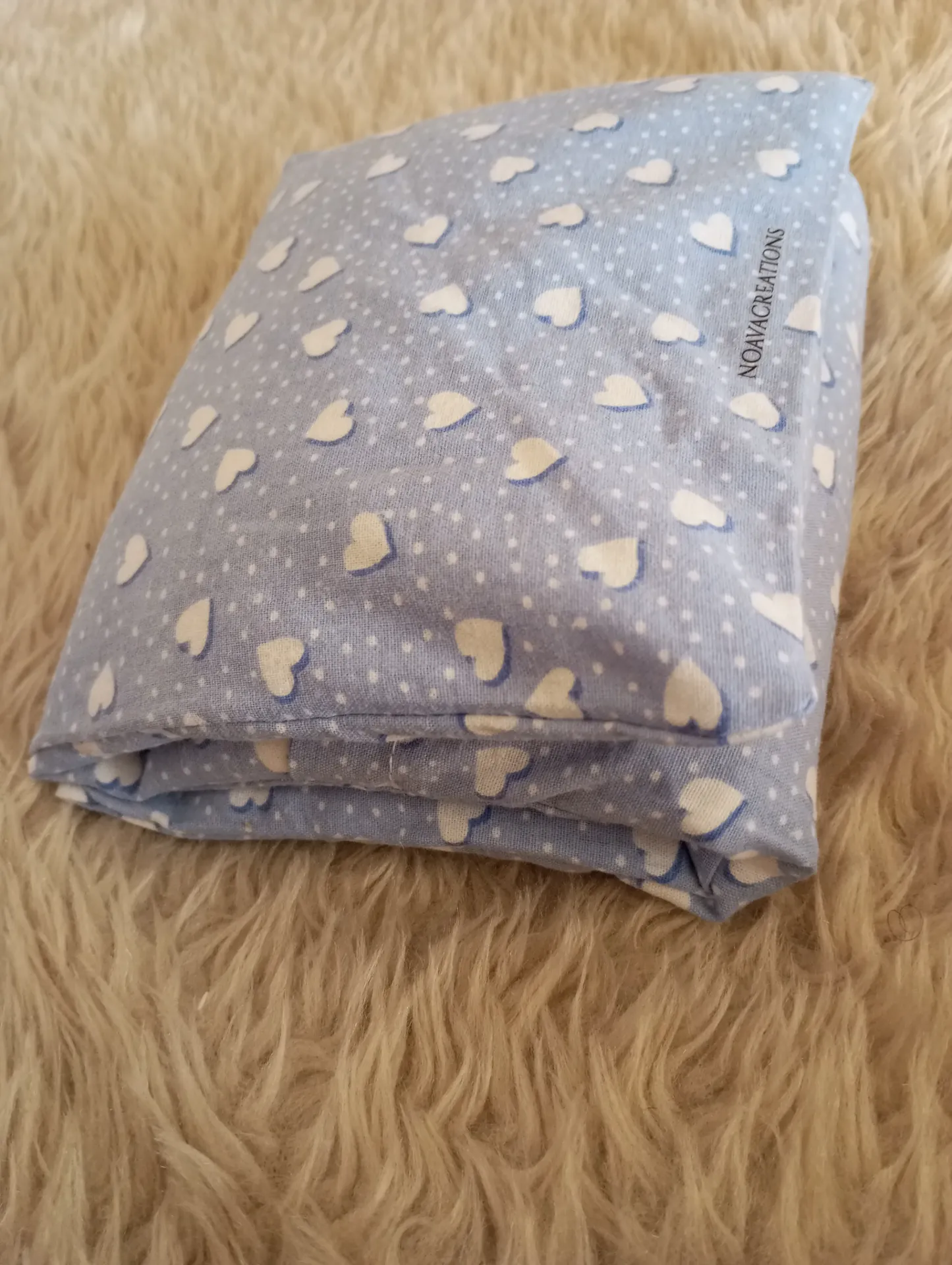 Bouillotte sèche déhoussable coton Cœur Bleu Blanc