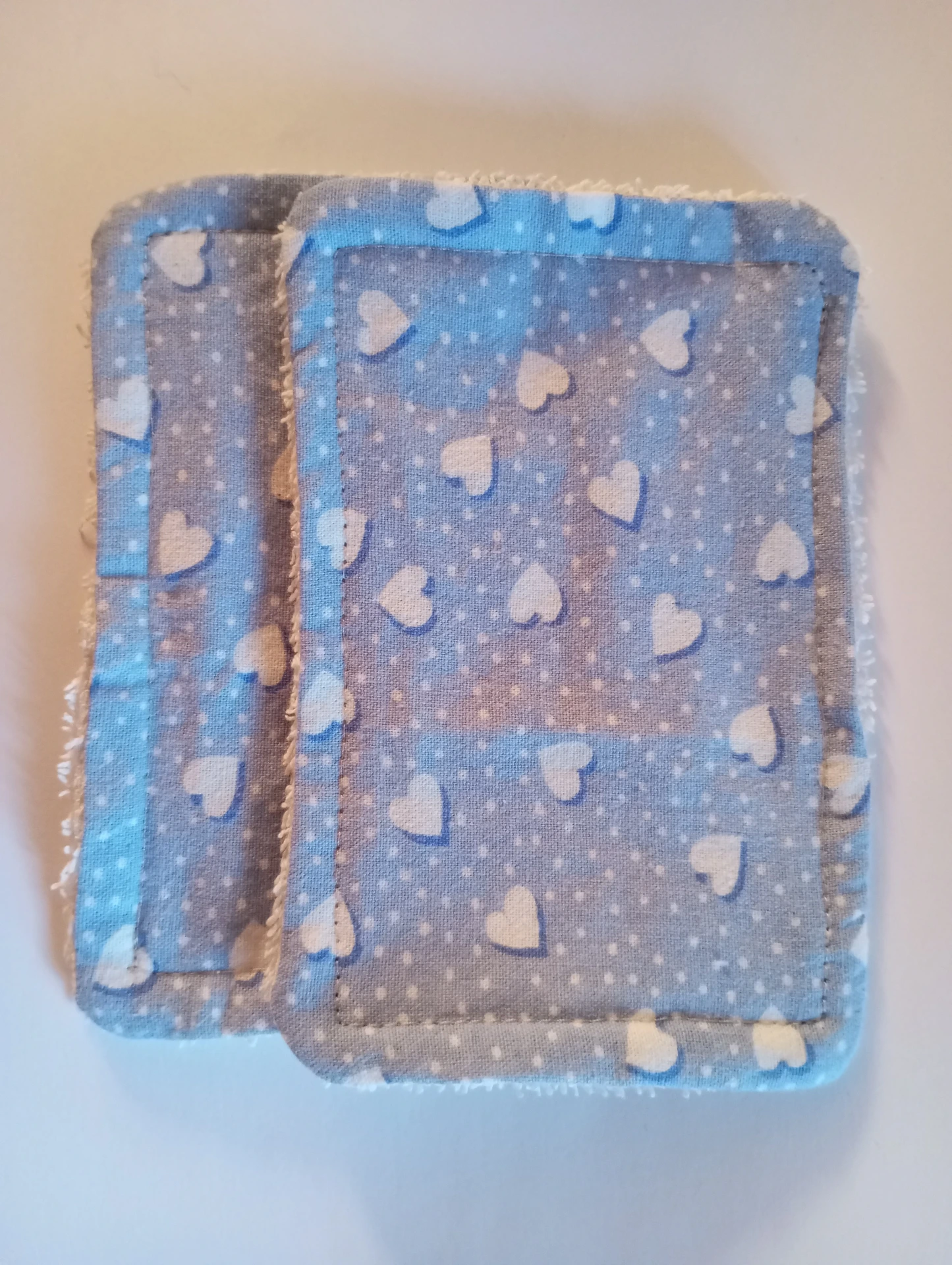 Lot 4 Lingettes lavables Coeur Bleu Blanc